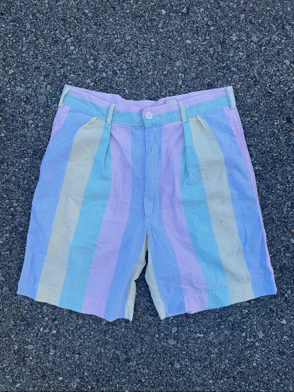 VTG 60’s Brooks Brothers Kids Striped Shorts in Pastel Blue, Pink, Yellow M/L